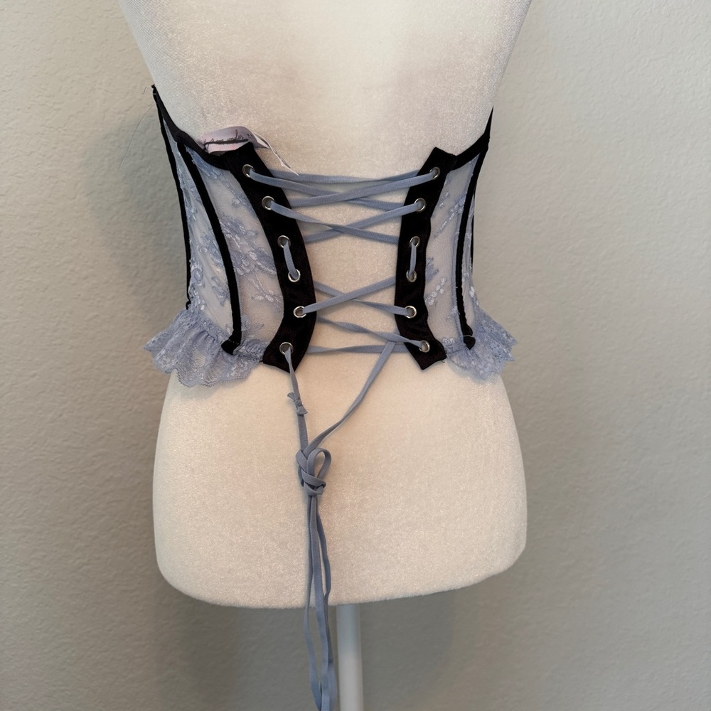 Urban Outfitters Out From Under Elegant Black and Blue Bow Lace Bustier Size M - Picture 6 of 7